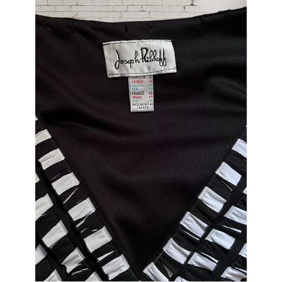 Joseph Ribkoff Dressy Pleated Ruffle Black & White Career Midi Dress Size 12 - Picture 8 of 8